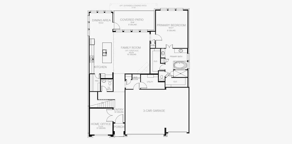 2D floor plan layout for the 3330M by Perry Homes in Lakes of Cane Island, Katy, TX (Image 3).