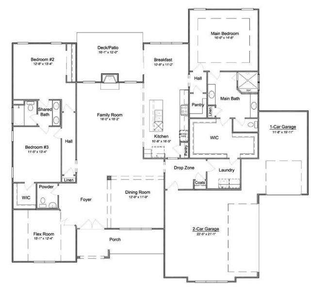 2D floor plan layout for the Grayson by Niblock Homes in Cordera, Concord, NC (Image 3).
