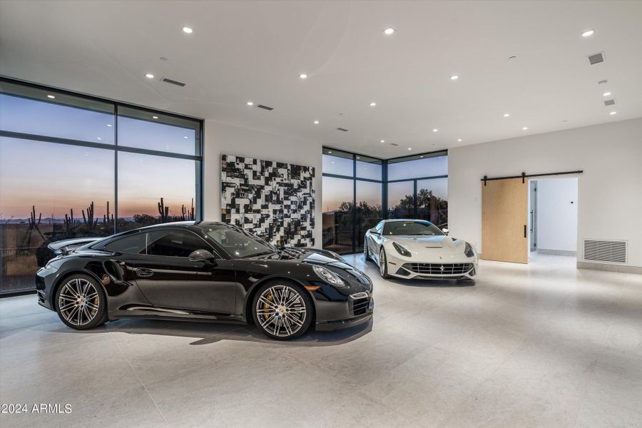 Luxury Car Lounge with Balconies at Dusk