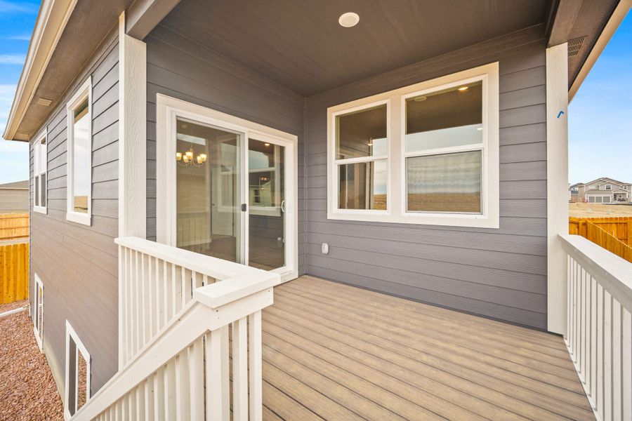 Exterior details and patio area of a home in Ridge at Lorson Ranch, Colorado Springs (Image 3).