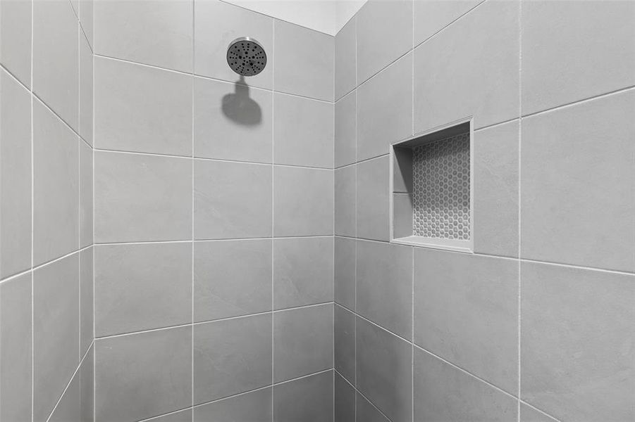 Bathroom view of a tile shower Bathroom view of a tile shower