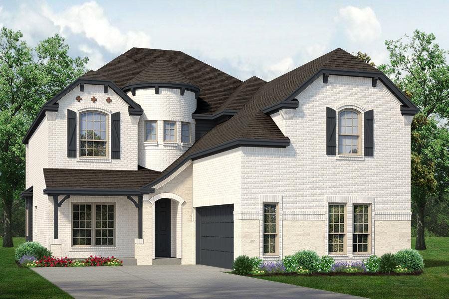 Front exterior of a new home in Country Lakes, Denton, TX, highlighting curb appeal (Image 1). Front exterior of a new home in Country Lakes, Denton, TX, highlighting curb appeal (Image 1).