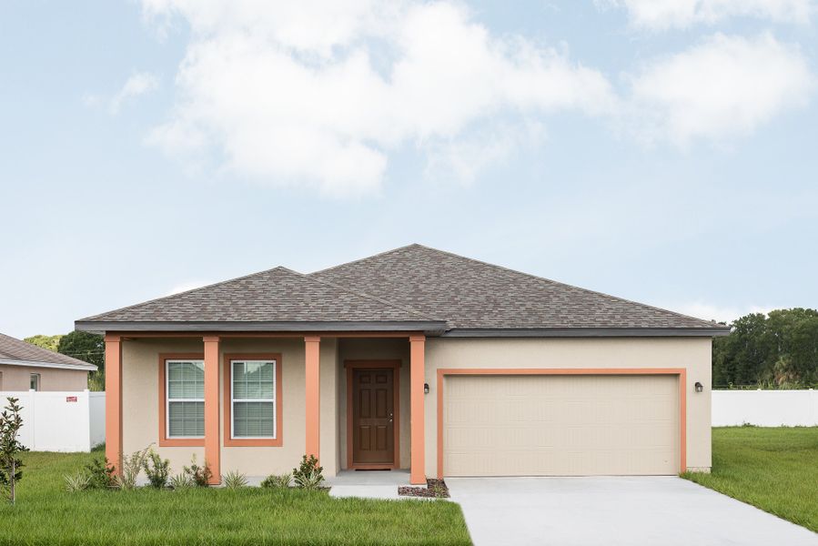 Front exterior of a new home in Hawks Run, Kissimmee, FL, highlighting curb appeal (Image 1). Front exterior of a new home in Hawks Run, Kissimmee, FL, highlighting curb appeal (Image 1).