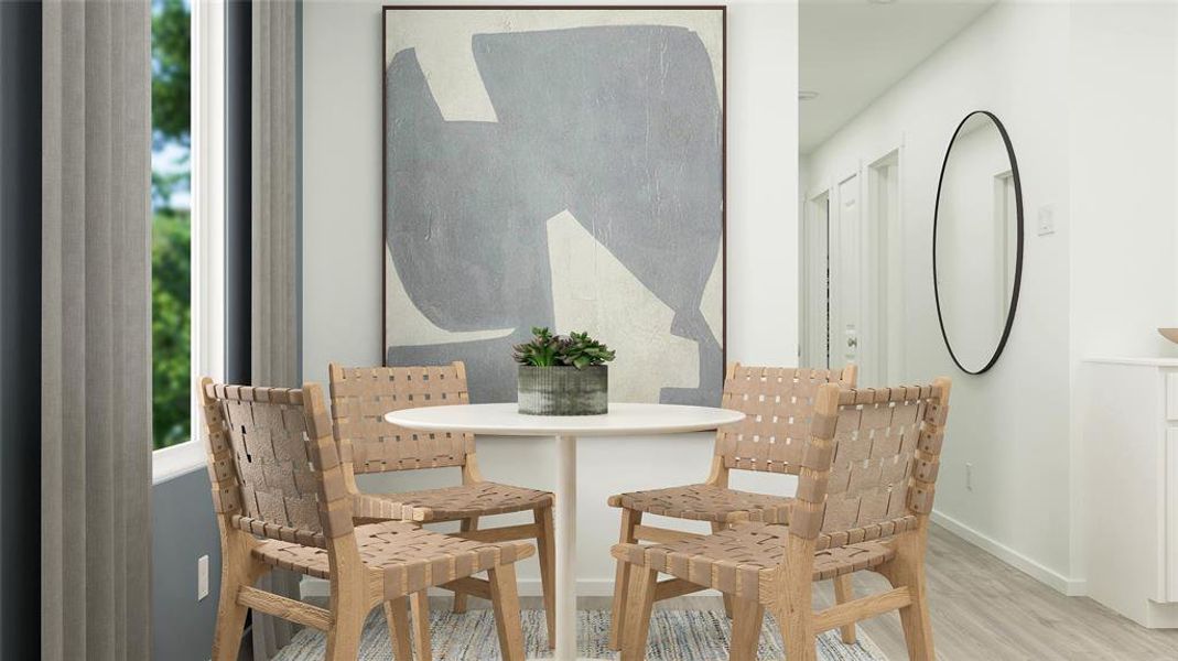 Dining room with light wood-type flooring