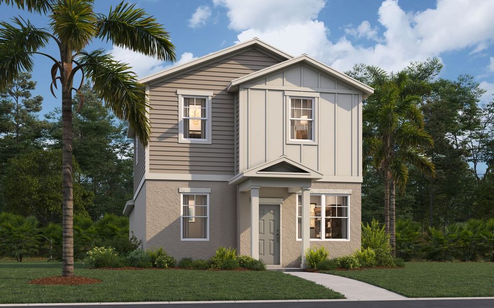 Representative exterior photo of a completed home built from the Logan by Stanley Martin Homes in Brack Ranch, St. Cloud, FL (Image 2). Representative exterior photo of a completed home built from the Logan by Stanley Martin Homes in Brack Ranch, St. Cloud, FL (Image 2).