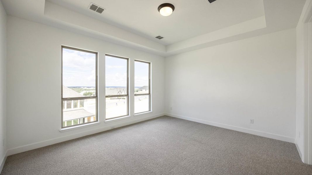 Unfurnished room with a raised ceiling and carpet Unfurnished room with a raised ceiling and carpet