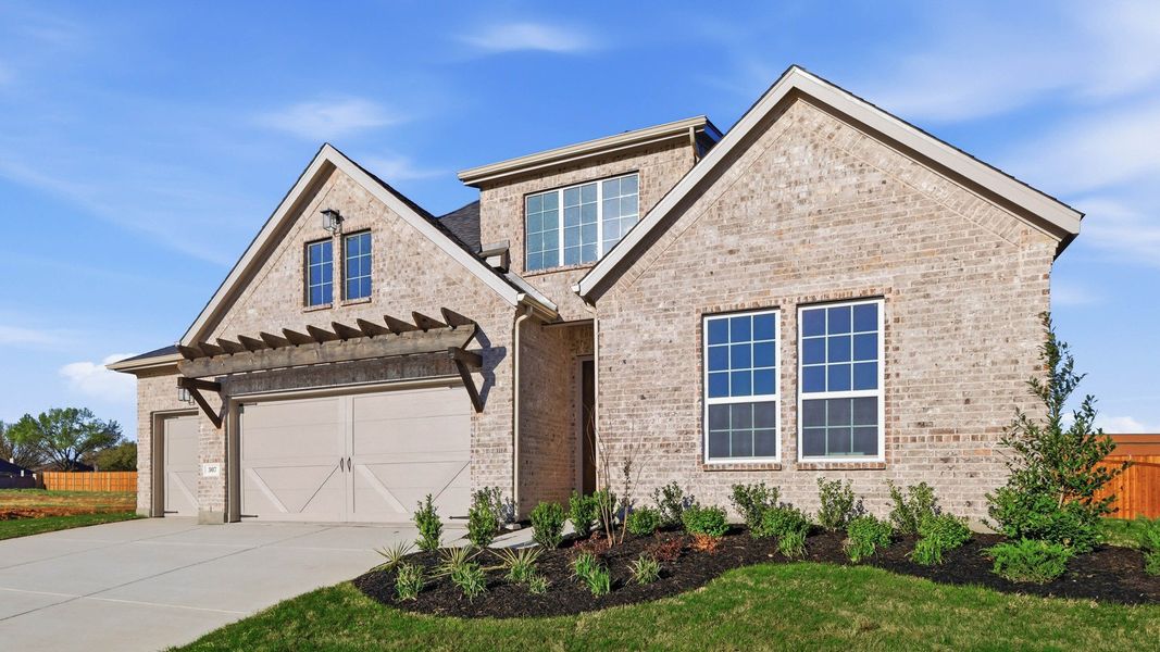 Front exterior of a new home in Lakeshore Bluffs, Shady Shores, TX, highlighting curb appeal (Image 21).