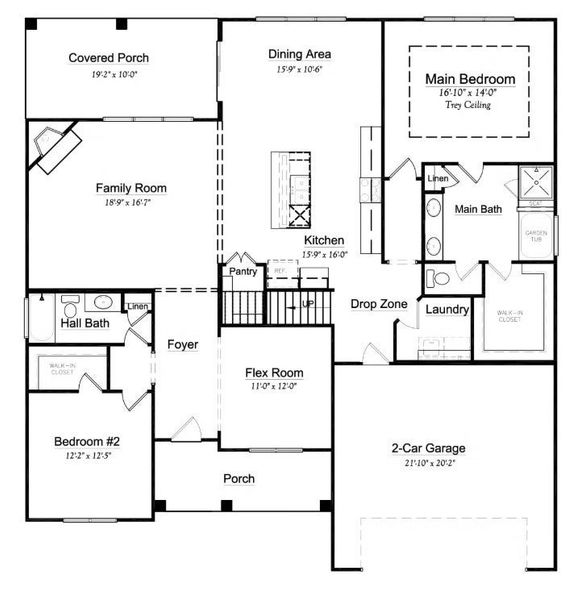 2D floor plan layout for the Dawson by Niblock Homes in Red Hill, Concord, NC (Image 3).