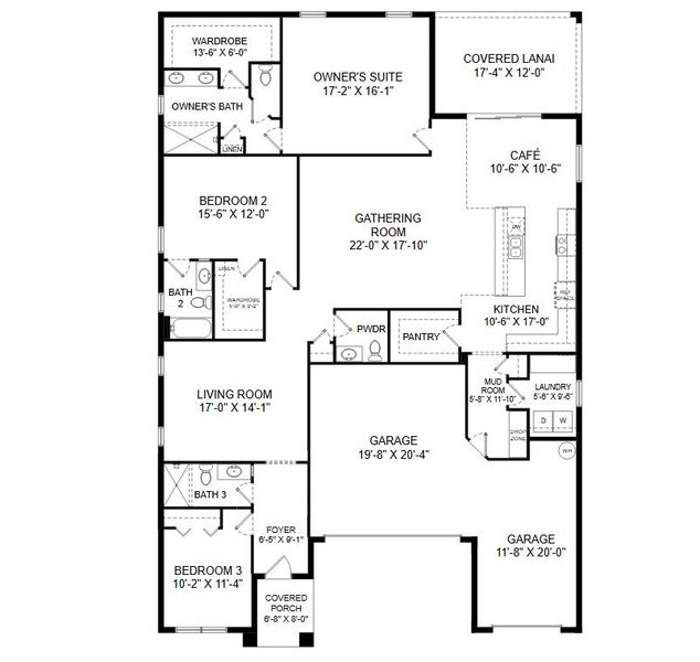 2D floor plan layout for the Monroe by Highland Homes of Florida in Marion Oaks, Ocala, FL (Image 3).