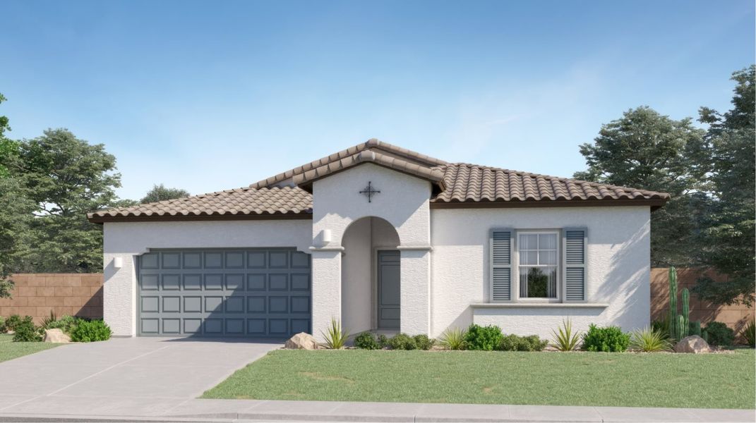 Front exterior of a new home in Bella Vista Farms, San Tan Valley, AZ, highlighting curb appeal (Image 1). Front exterior of a new home in Bella Vista Farms, San Tan Valley, AZ, highlighting curb appeal (Image 1).