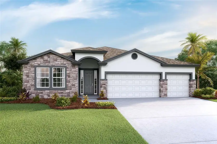 Front exterior of a new home in Twisted Oaks, Wildwood, FL, highlighting curb appeal (Image 1). Front exterior of a new home in Twisted Oaks, Wildwood, FL, highlighting curb appeal (Image 1).