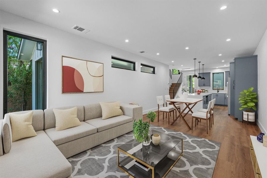 Open Living Area with Center Island (Virtually Staged)