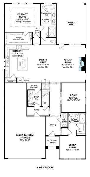 The Tuscaloosa floor plan by K. Hovnanian Homes. 1st Floor shown. *Prices, plans, dimensions, features, specifications, materials, and availability of homes or communities are subject to change without notice or obligation.