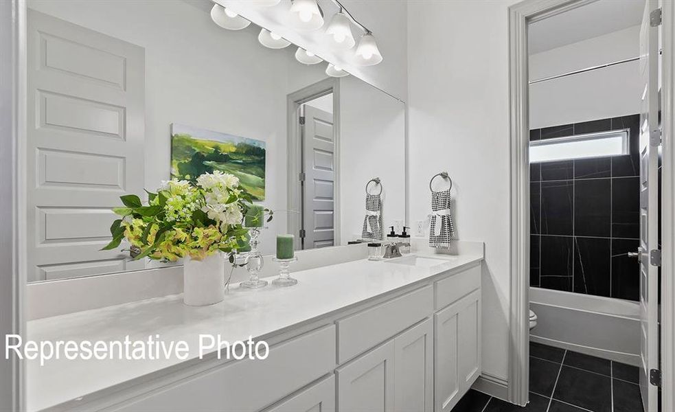 Bathroom featuring a double vanity with white cabinetry, white countertop, and dual undermount sinks Bathroom featuring a double vanity with white cabinetry, white countertop, and dual undermount sinks