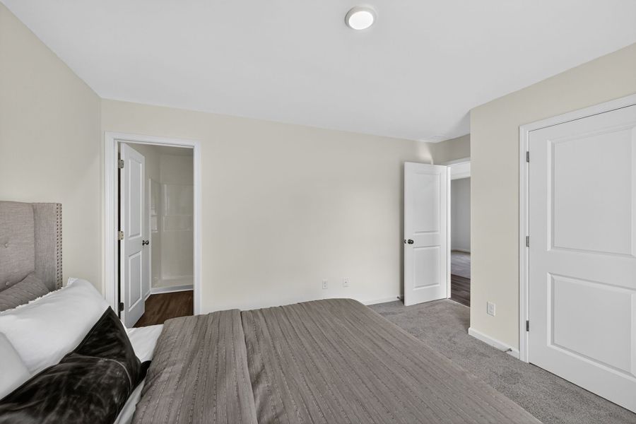 A bedroom with a bed and a couch.