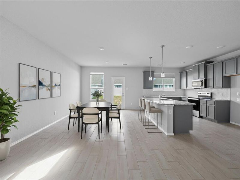 Virtually Staged-Dining area featuring light wood-type flooring and recessed lighting Virtually Staged-Dining area featuring light wood-type flooring and recessed lighting