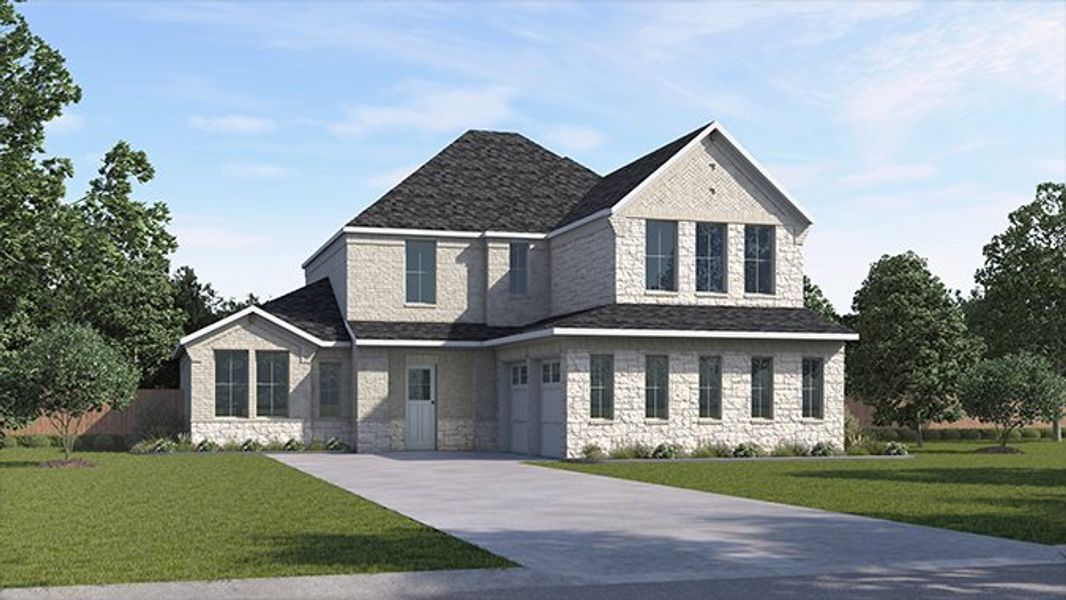 Representative exterior photo of a completed home built from the Navarro by D.R. Horton in Peachtree Meadows, Rockwall, TX (Image 1). Representative exterior photo of a completed home built from the Navarro by D.R. Horton in Peachtree Meadows, Rockwall, TX (Image 1).