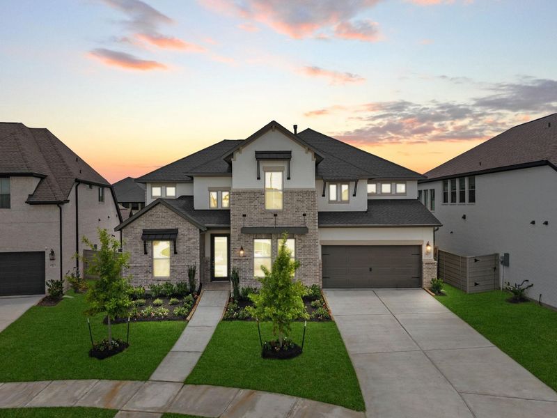 Front exterior of a new home in Pomona, Manvel, TX, highlighting curb appeal (Image 25).