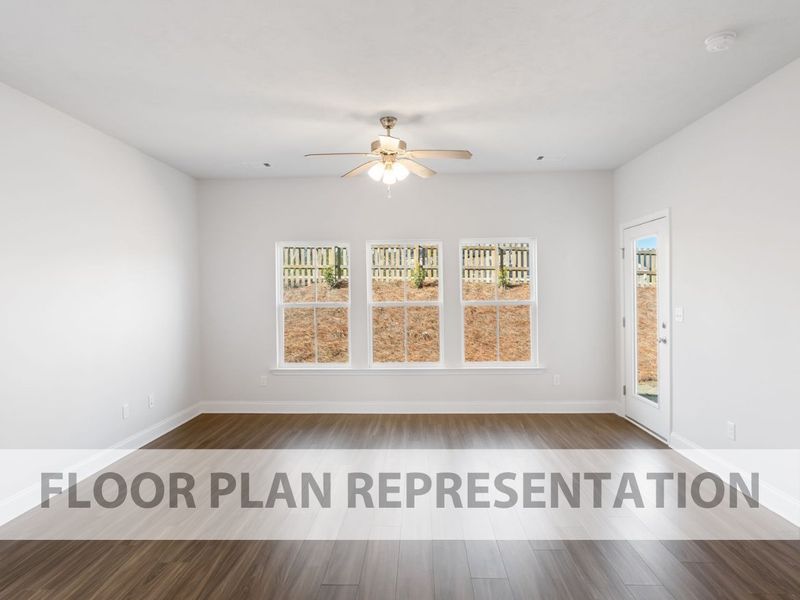 Representative unfurnished interior of a home built from the Macon 3-Bedroom by Ivey Homes in Windsor Townhomes, North Augusta (Image 9). Representative unfurnished interior of a home built from the Macon 3-Bedroom by Ivey Homes in Windsor Townhomes, North Augusta (Image 9).