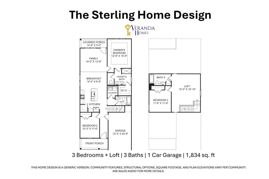 2D floor plan layout for the Sterling by Veranda Homes in Hitchcock Preserve, Aiken, SC (Image 3).