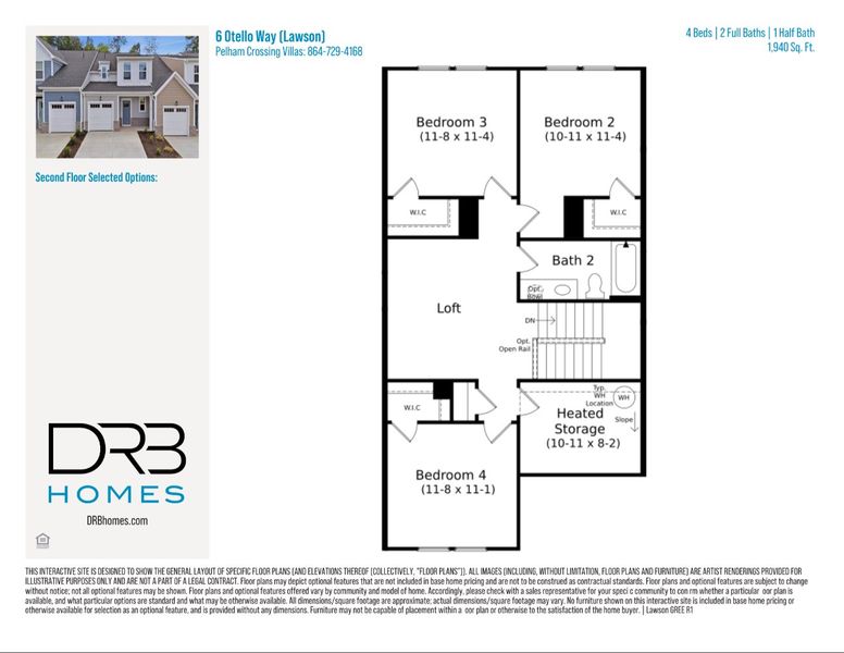 2D floor plan layout of this home in Pelham Crossing Villas, Greenville, SC (Image 6).