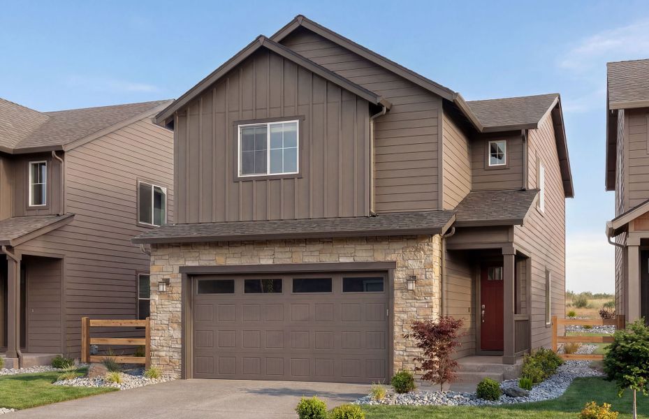 Representative exterior photo of a completed home built from the Kaufman by Pulte Homes in Strata, Dacono, CO (Image 2). Representative exterior photo of a completed home built from the Kaufman by Pulte Homes in Strata, Dacono, CO (Image 2).