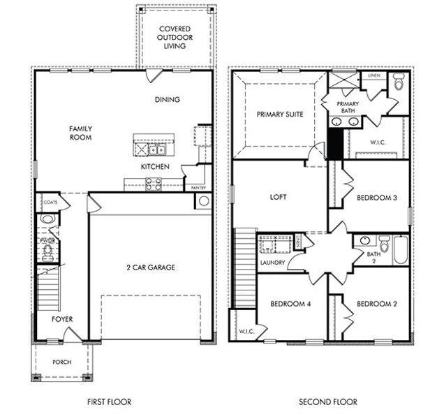2D floor plan layout of this home in Butler Farms - Americana Collection, Liberty Hill, TX (Image 2). 2D floor plan layout of this home in Butler Farms - Americana Collection, Liberty Hill, TX (Image 2).