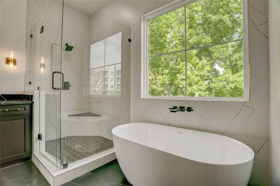 A close up of the primary bathroom wet areas. A close up of the primary bathroom wet areas.