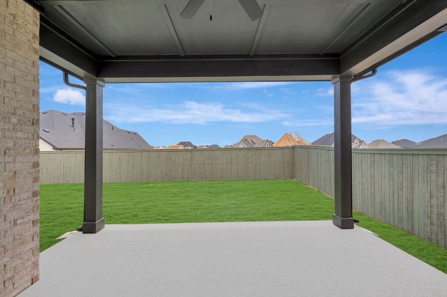 Exterior details and patio area of a home in Pecan Square – Classics, Northlake (Image 3).