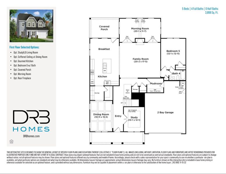 2D floor plan layout of this home in Kayfield at Midway, Anderson, SC (Image 3).