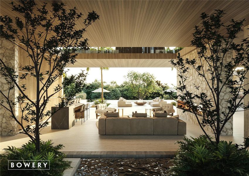 View of patio / terrace featuring outdoor lounge area and a pergola