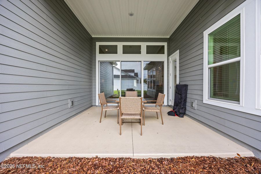 Exterior details and patio area of a home in Oak Grove at SilverLeaf 60’, St. Augustine (Image 25).