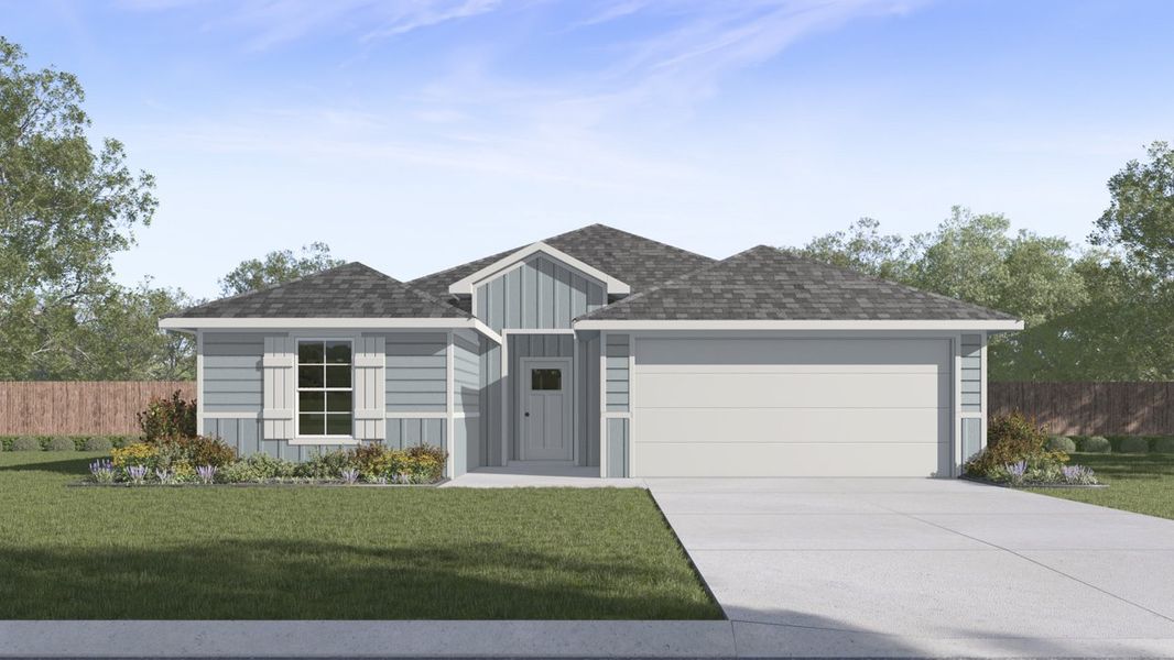 Representative exterior photo of a completed home built from the Huntsville by D.R. Horton in Ranger Crossing, Princeton, TX (Image 8). Representative exterior photo of a completed home built from the Huntsville by D.R. Horton in Ranger Crossing, Princeton, TX (Image 8).