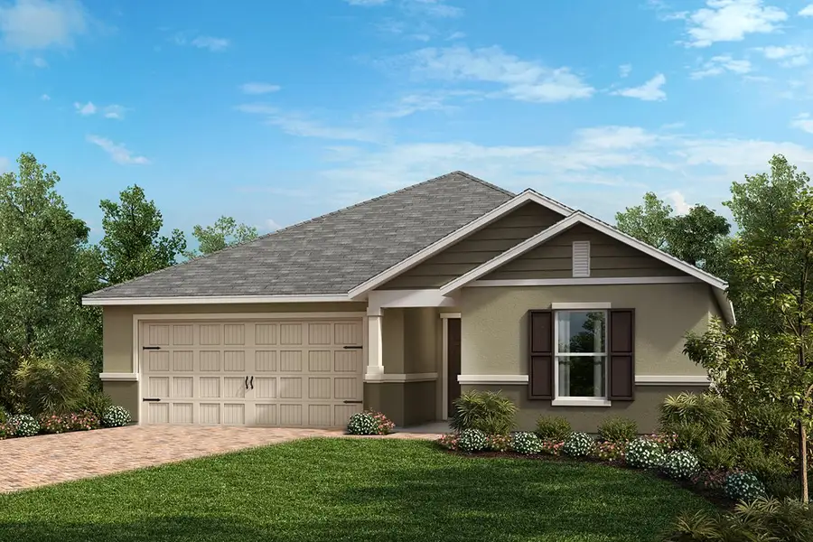 Representative exterior photo of a completed home built from the Plan 2168 by KB Home in Reserve at Forest Lake II, Lake Wales, FL (Image 9). Representative exterior photo of a completed home built from the Plan 2168 by KB Home in Reserve at Forest Lake II, Lake Wales, FL (Image 9).