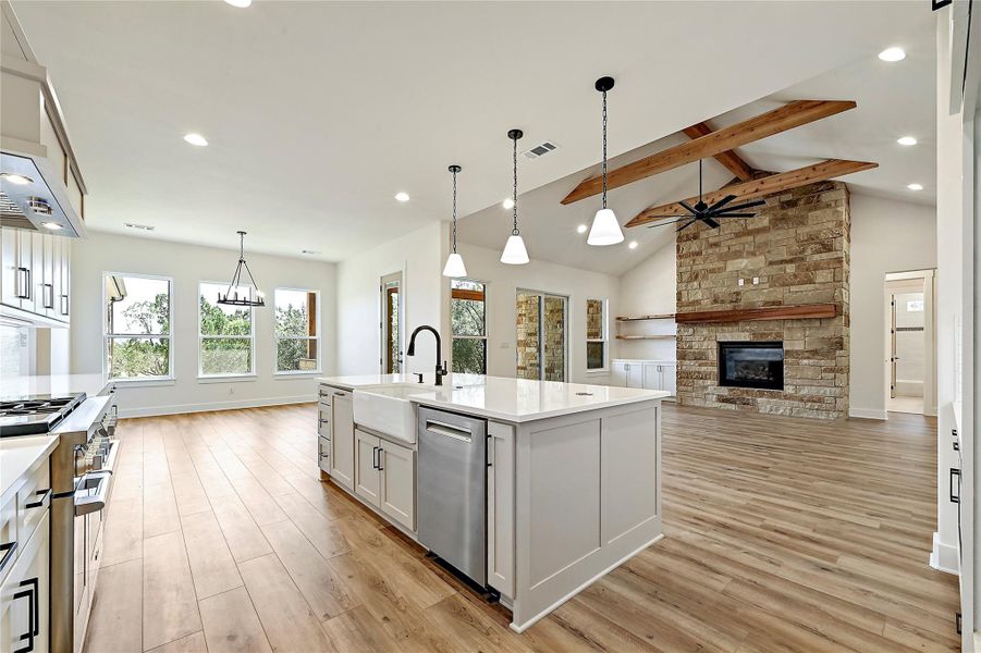 Natural light fills the breakfast area and kitchen.  A nice open, airy and bright feel to the kitchen and family room.