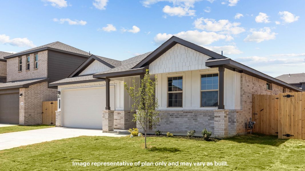Front exterior of a new home in Homestead at Parks Bell Ranch, Odessa, TX, highlighting curb appeal (Image 16). Front exterior of a new home in Homestead at Parks Bell Ranch, Odessa, TX, highlighting curb appeal (Image 16).
