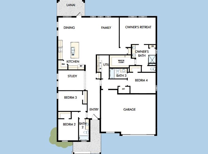 2D floor plan layout for the The Abbeyville by David Weekley Homes in Coasterra, Palmetto, FL (Image 3).