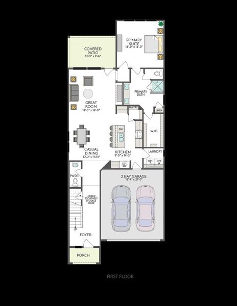 2D floor plan layout for the Mariposa by Tri Pointe Homes in Terrace Collection At Turner's Crossing, Buda, TX (Image 5).