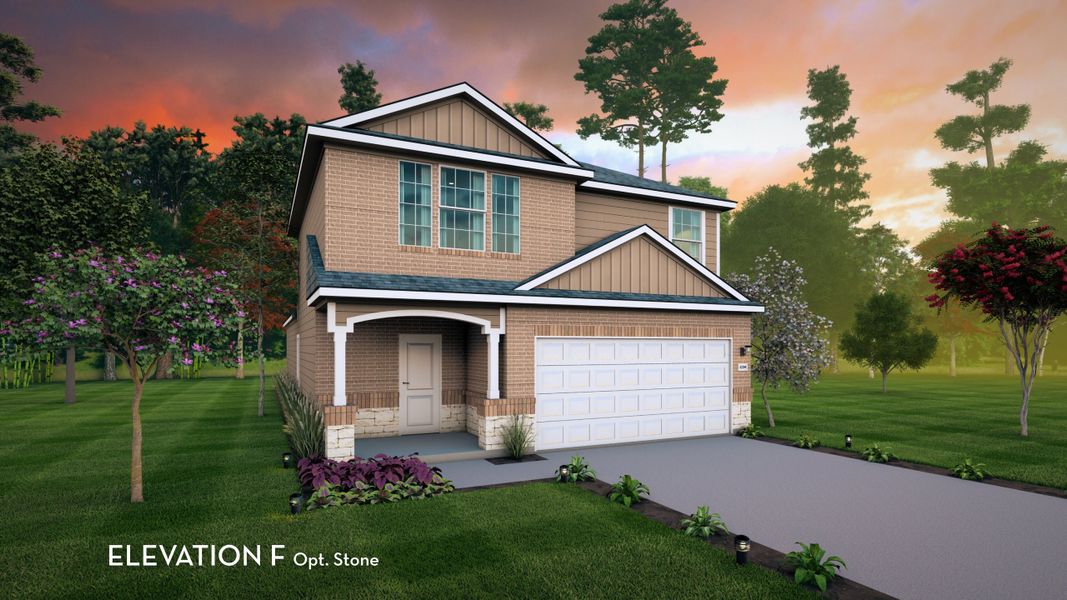 Representative exterior photo of a completed home built from the Ash by CastleRock Communities in Windrose Green, Angleton, TX (Image 21). Representative exterior photo of a completed home built from the Ash by CastleRock Communities in Windrose Green, Angleton, TX (Image 21).