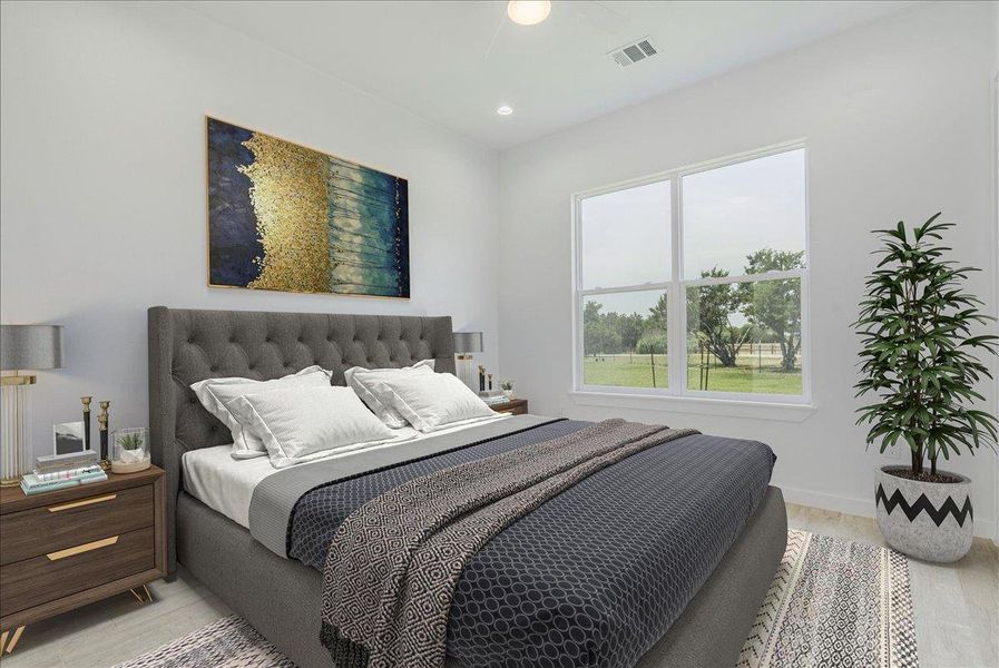 Primary bedroom on main floor with two closets Primary bedroom on main floor with two closets