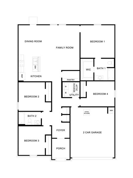 2D floor plan layout for the The Austin by D.R. Horton in Swenson Heights, Seguin, TX (Image 3).