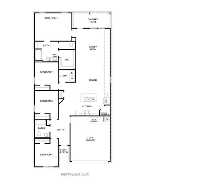 2D floor plan layout of this home in Yowell Ranch, Killeen, TX (Image 2).