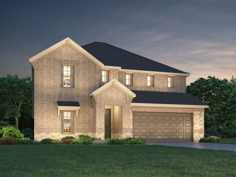 Front exterior of a new home in Pine Lake Cove - Classic Series, Montgomery, TX, highlighting curb appeal (Image 1). Front exterior of a new home in Pine Lake Cove - Classic Series, Montgomery, TX, highlighting curb appeal (Image 1).