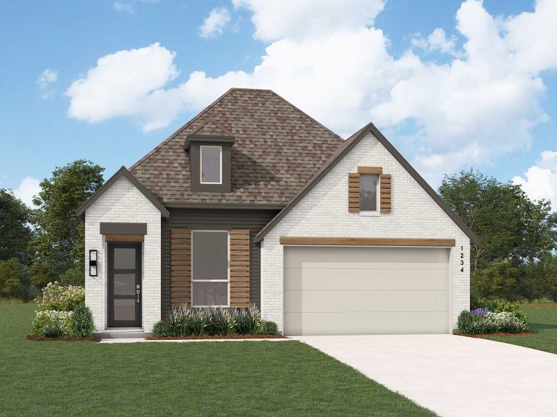Representative exterior photo of a completed home built from the Aston Plan by Highland Homes in Homestead, Schertz, TX (Image 19).
