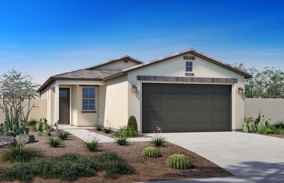 Representative exterior photo of a completed home built from the 1370 by Homes by Towne in Beacon Hill at Marley Park, Surprise, AZ (Image 5). Representative exterior photo of a completed home built from the 1370 by Homes by Towne in Beacon Hill at Marley Park, Surprise, AZ (Image 5).