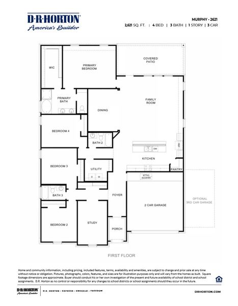 2D floor plan layout for the Cardinale by D.R. Horton in Alexander, Pearland, TX (Image 3).