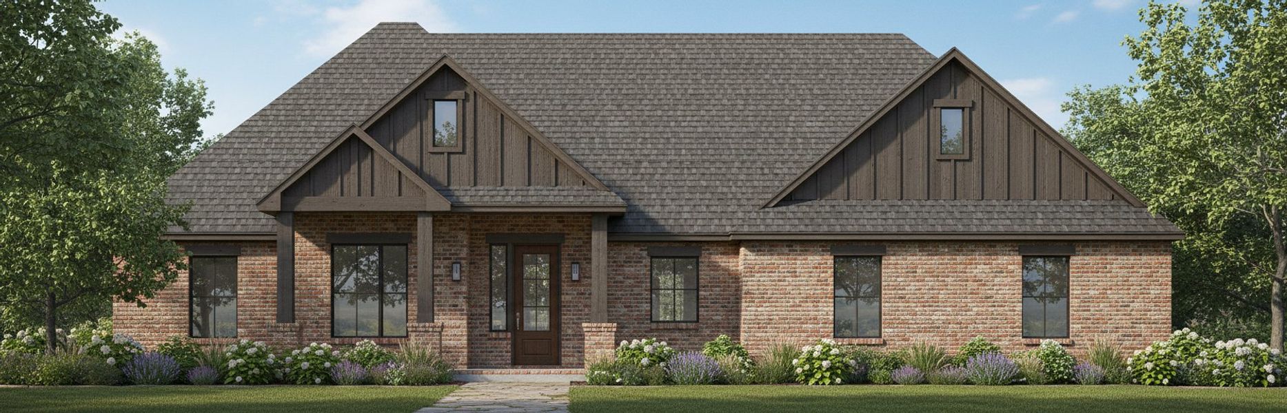 Representative exterior photo of a completed home built from the The Daisy by Kenmark Homes in Zion Valley, Poolville, TX (Image 8). Representative exterior photo of a completed home built from the The Daisy by Kenmark Homes in Zion Valley, Poolville, TX (Image 8).