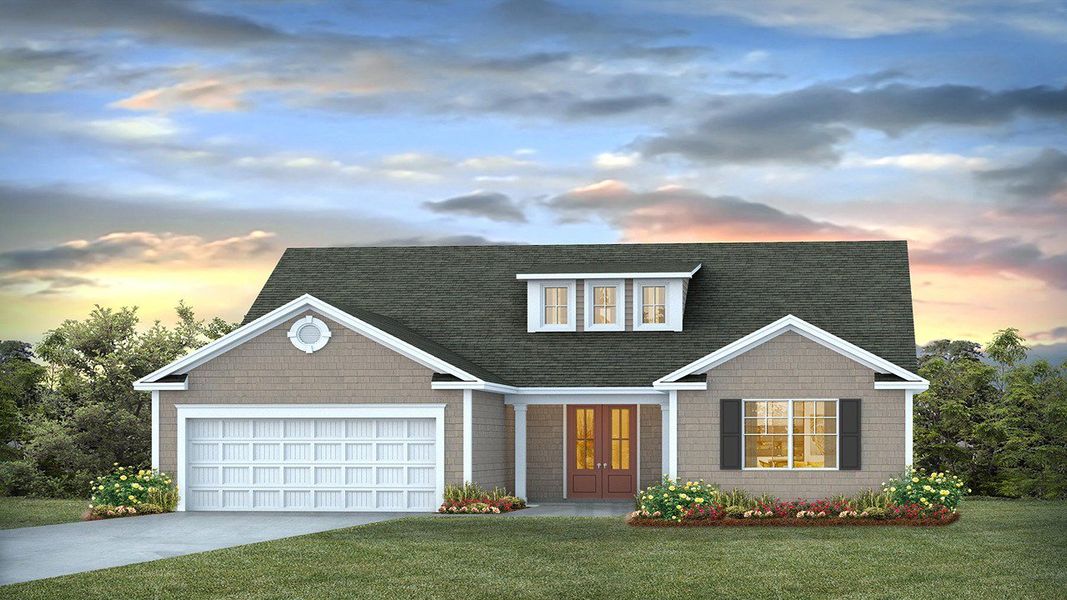 Representative exterior photo of a completed home built from the Cumberland by D.R. Horton in Brunswick Plantation, Ash, NC (Image 5).