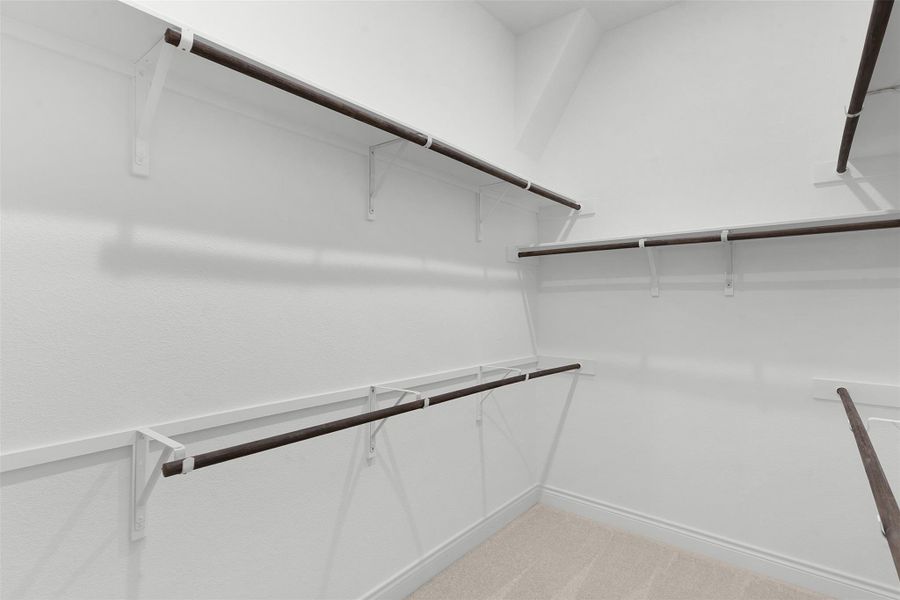 Walk in closet featuring light colored carpet