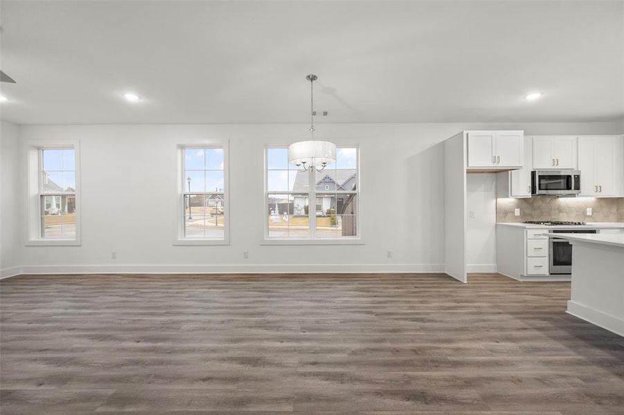 Dining area with decorative lighting